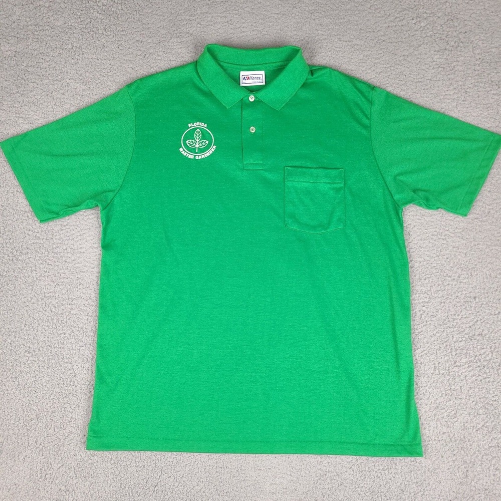 Vintage Hanes Florida Master Gardner Polo Shirt Mens XL Green Single Stitch USA